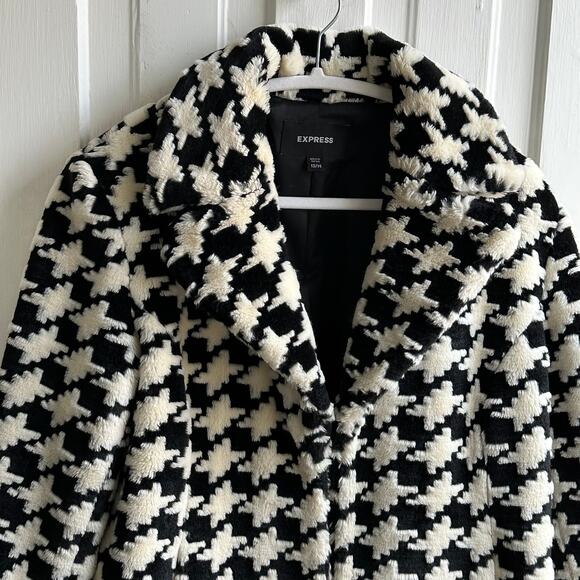 Vintage Faux Fur Express Houndstooth Coat Rare - Picture 3 of 7
